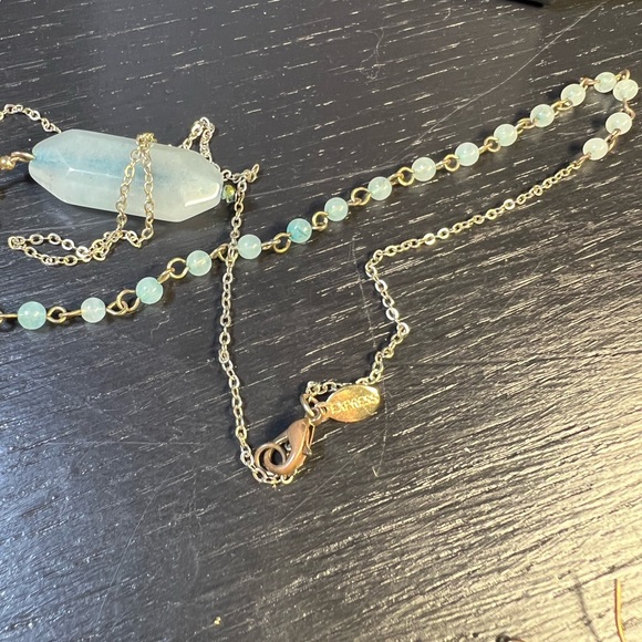 Express Asymmetrical Aventurine Goldtone Necklace - Picture 3 of 3